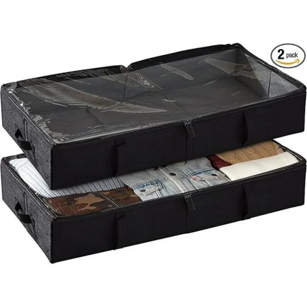 storageLAB Under Bed Storage Bins Clothes Organizer Set with Zipper Handles